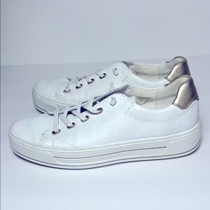 Ara Women's Crystal Sneaker White Calf - White Leather with Gold Accents